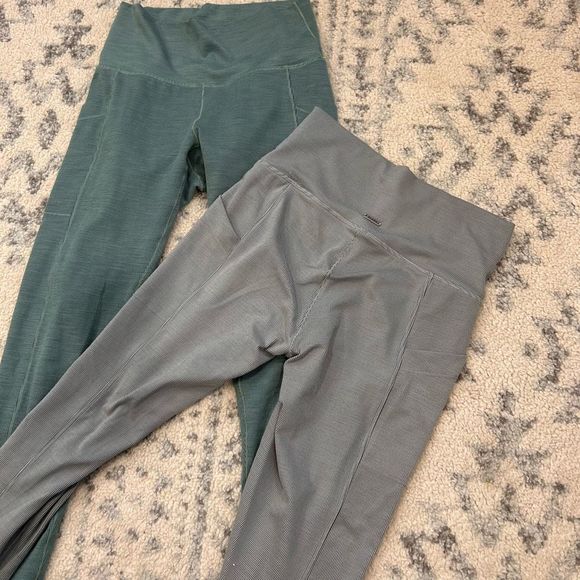 Prana Pants - PrAna Becksa™ 7/8 Legging Ribbed Set of Two, Pair Bundle Grey and Sage Color Str